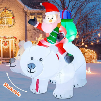 Papá Noel inflable montando un oso Polar tembloroso, decoración navideña al aire libre con LED giratorio, decoración de fiesta de Año Nuevo de Navidad 2023