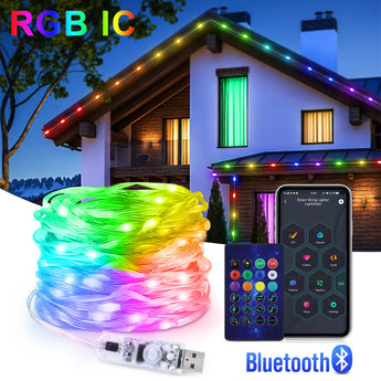 Guirnalda de luces LED navideñas de 5M/10M/20M, guirnalda de luces de cortina direccionable con Bluetooth inteligente, decoración de fiesta en casa