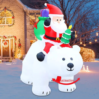 Papá Noel inflable montando un oso Polar tembloroso, decoración navideña al aire libre con LED giratorio, decoración de fiesta de Año Nuevo de Navidad 2023