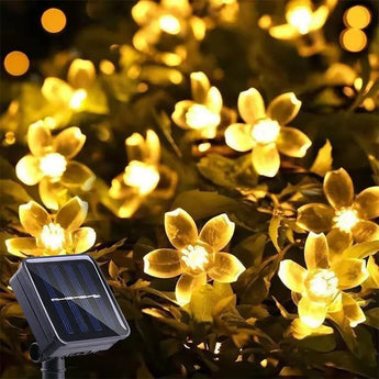 Solar al aire libre impermeable 50 luces 8 modos LED flor de cerezo cadena de luces para jardín valla Patio patio árbol de Navidad césped
