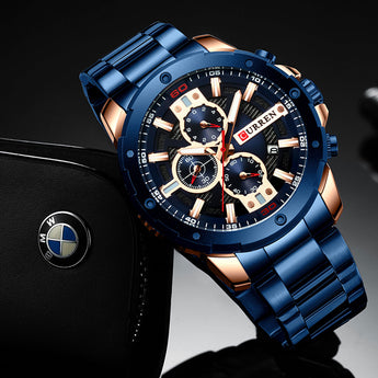 2019 CURREN de cuarzo reloj de los hombres de lujo vestido Casual azul pulsera de acero inoxidable reloj met calendario caballeros regalo reloj 8336