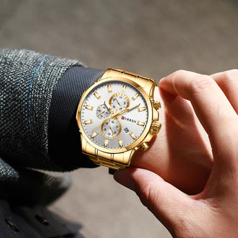 CURREN WATCH vir mans Quartz Fashion Oorsaaklike vlekvrye staal pols chronograaf