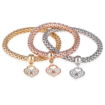 Bohopan 2019 colgante de corazón de diamante de imitación brazaletes pulseras de mujer exquisita pulseras elásticas de tres capas de Color conjunto de pulsera