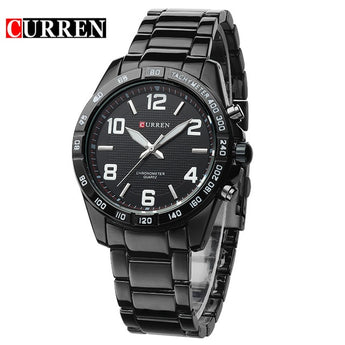 Reloj analógico de cuarzo de acero inoxidable para hombre, pulsera masculina de moda, informal, negro, 8107