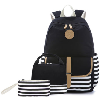 Nuevo bolso escolar 2021, traje de 3 piezas con bolsa para el almuerzo, mochila de lona informal para mujer, mochila negra con USB