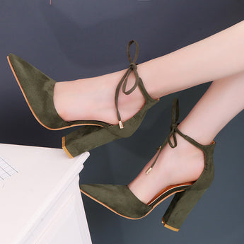 Zapatos de tacón alto gruesos retro sexy elegantes con cordones Flock 2018 Ariari 7 zapatos de mujer de moda 