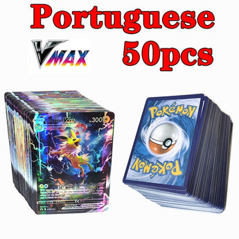 Cartas de Pokémon portuguesas, cartas brillantes Vmax Charizard Pikachu, juego de batalla, cartas brillantes, novedad de 2022